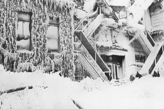 A building with a staircase and iciclesAI-generated content may be incorrect.